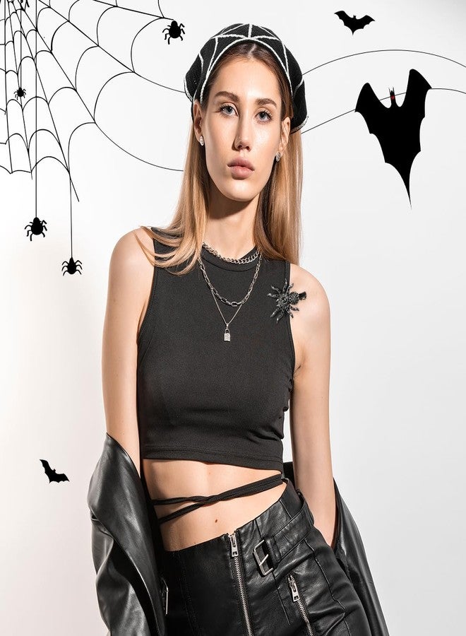 Xyulaan Gothic Cotton Headbands for Women, Spooky Crochet Bandana Knitted Headband with Gothic Hair Accessories Halloween, Wicked Hair Spider Rhinestone Barrettes Triangle Scarf Alternative Accessories - Image 4